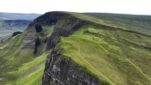 Aerial views of the stunning landscapes on the Isle of Skye in Scotland showcasing cliffs and rolling hills