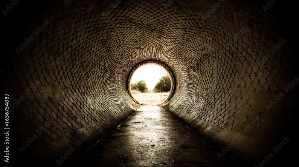 Aufkleber perspective view of circular tunnel leading to open field beyond