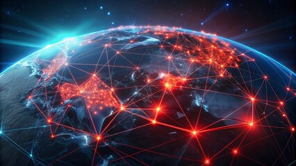 Fototapeta premium Global network connection over the world. Internet Concept of global business.World map with glowing lines on dark background. Network and communication concept. 3D Rendering 