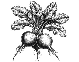 Two beetroots with leaves, vintage style
