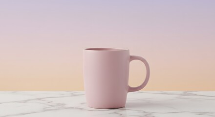 Obraz premium A pink mug sits on a marble surface against a gradient background.