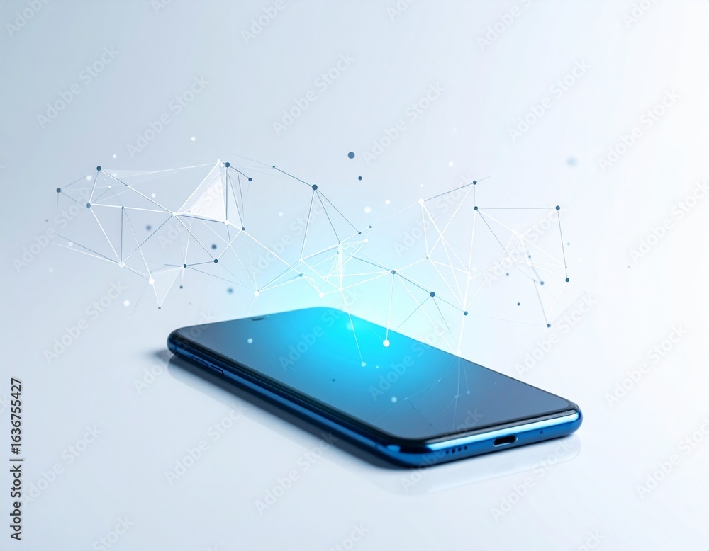 Poster a modern smartphone with a digital network connection, representing technology and communication.