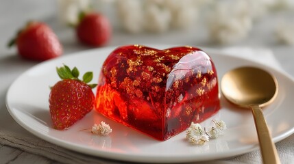 Heart Shaped Jelly Dessert with Strawberry