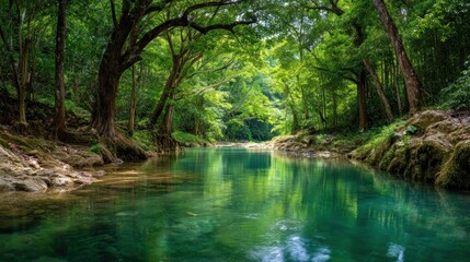 Emerald river through lush forest