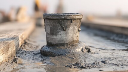 Freshly Poured Concrete in Construction Site with Mixing Equipment
