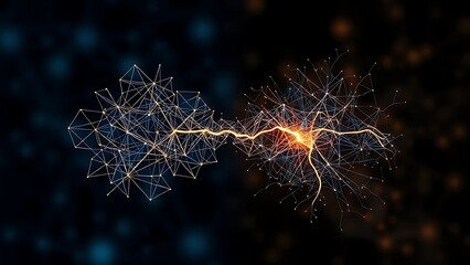 Abstract neural pathways: one geometric and structured, the other chaotic and organic.