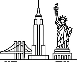 Obraz premium An illustrated vector silhouette of London's cityscape with iconic landmarks like Big Ben and Tower Bridge