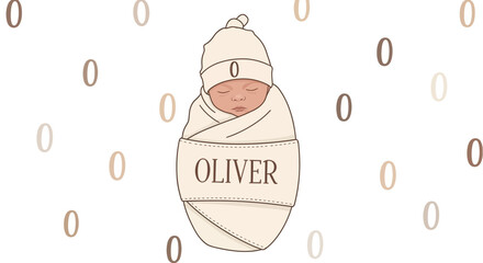 Wrapped Newborn Illustration With Personalized Name For Announcements Graphic