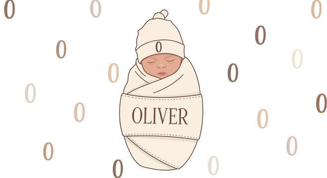 Wrapped Newborn Illustration With Personalized Name For Announcements Graphic - Powered by Adobe
