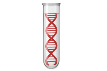 Glass Test Tube Containing Red DNA Double Helix on Transparent Background