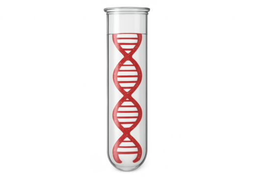 Glass Test Tube Containing Red DNA Double Helix on Transparent Background - Powered by Adobe