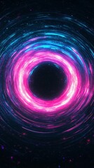 Abstract colorful cosmic vortex swirls in dark space, creating mesmerizing neon energy display.