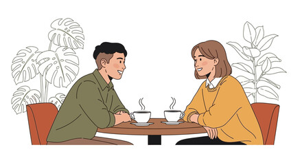 Young Couple Enjoying Coffee In A Cafe Smiling and Looking at Each Other