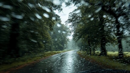 Obraz premium Rainy Road Through Forest