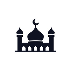Elegant Mosque Silhouette with Crescent Moon Symbol for Islamic Religion and Cultural Heritage Celebrations and Ramadan Kareem Designs on White Background