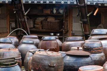 traditional Korean fermentation pots at the rural house