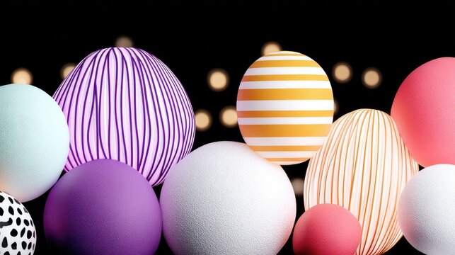 Colorful Neon Geometric Spheres with Soft Glow on Dark Background