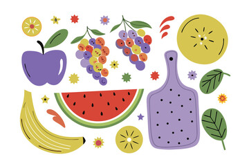 Harmonious Fresh Fruit medley: An array of beautifully designed and invitingly colorful fruits and elements. perfect for healthy living and culinary concepts.  