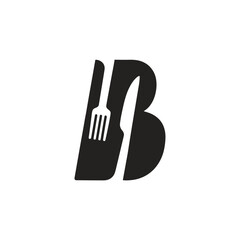 Letter B Logo Design with Fork and Knife Cutlery Creating a Bold and Modern Restaurant or Culinary Symbol and Branding Graphic