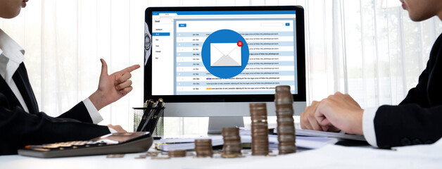 Email notification message showing on computer screen brisk. Digital marketing message information...