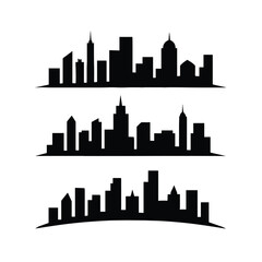 Fototapeta premium Urban Skyline Silhouettes Three Cityscape Variations Black and White Graphic Design Element Architecture and Urban Planning Concept with Modern Buildings and Skyscrapers