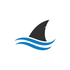 Shark Fin Silhouette Emerging from Blue Ocean Waters Minimalist Vector Graphic Illustration for Sea Life and Marine Concepts