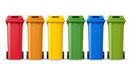 Row of colorful bins for various waste types