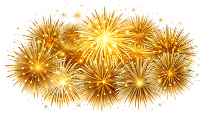Golden fireworks isolated on transparent background for celebration, new year, christmas, holiday, party and anniversary