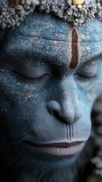 Hanuman divine strength: worshiped icon, symbol of loyalty, power figure, Ramabhakta devotion, valorous deeds, courage in battle, mythological hero, symbol of devotion, Ramayana epic.