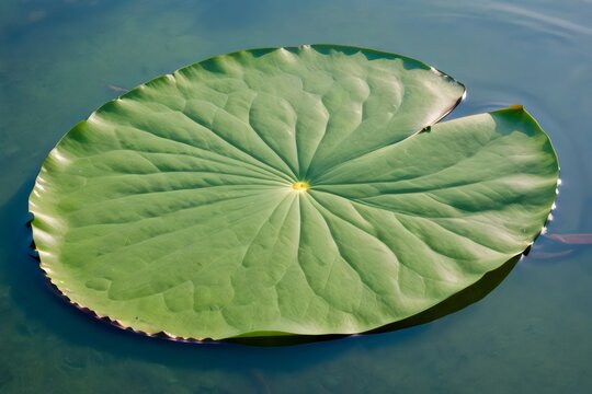 Single Large Green Water Lily Pad on a Calm Water Surface - Powered by Adobe