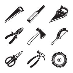 Collection of hand drawn construction and woodworking tools