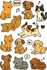 Obraz premium Cute Cartoon Cats and Dogs stickers Vector Designs set