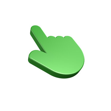 A 3D render of a paint metallic click icon hand on transparent background