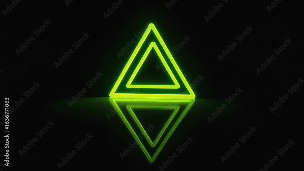 Poster two glowing neon green triangles overlapping create a captivating visual, featuring a modern geometr