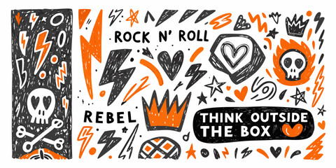 Rock n roll rebel skull and crown doodle art