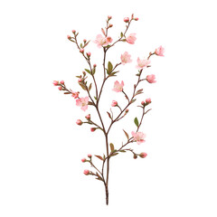 Naklejka premium A delicate sprig with small pink flowers, isolated on white, sharp botanical mockup with soft lighting