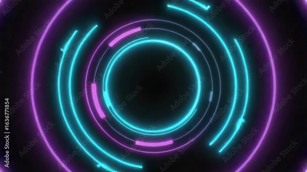 Aufkleber glowing neon circles in vibrant teal and pink hues create a captivating tunnel effect against a dark