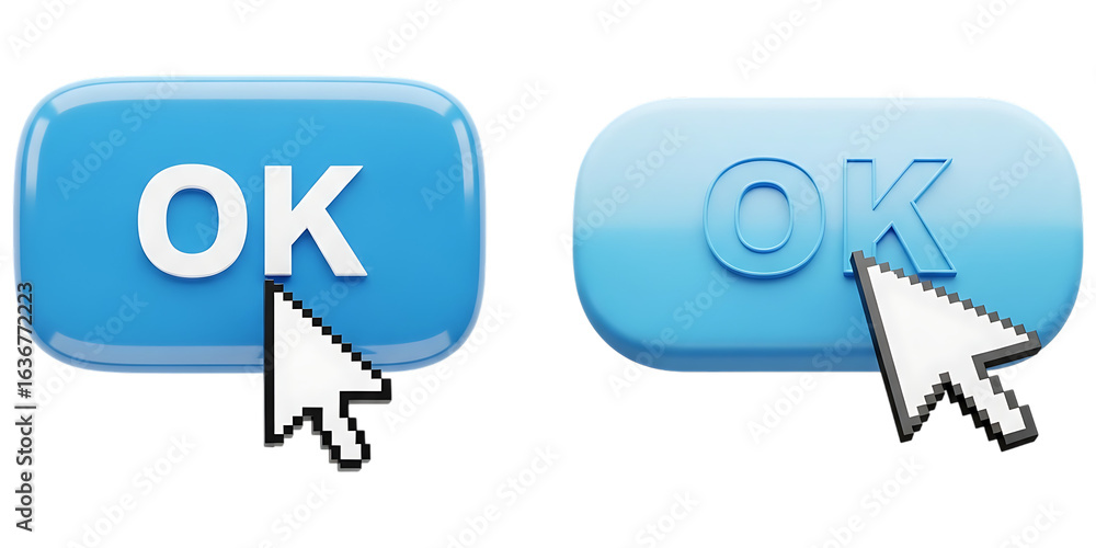 Fototapete two blue buttons with ok text and cursor pointers isolated on transparent background