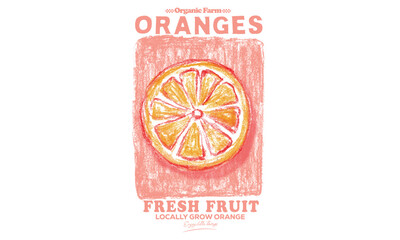 Fresh orange fruit print. Organic food artwork for for t-shirt. Sweet and juicy design.
