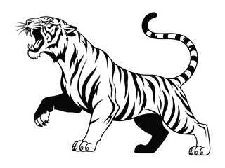 Tiger in Full Fury: A majestic tiger in a moment of raw emotion, its striking stripes on display as it roars in full fury, embodying power and primal beauty.