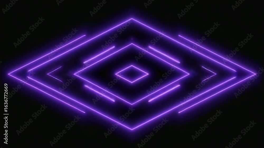 Poster purple neon rhombus glowing on a dark background creating a mesmerizing and futuristic visual effect