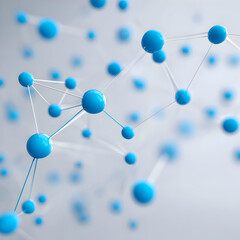 Intricate Blue Molecular Network with Dynamic Connections and Soft Focus.