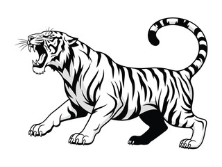 Tiger's Roar: The illustration features a majestic tiger roaring with fierce intensity, stripes creating a striking contrast. It embodies power, strength, and the untamed spirit of the wild.