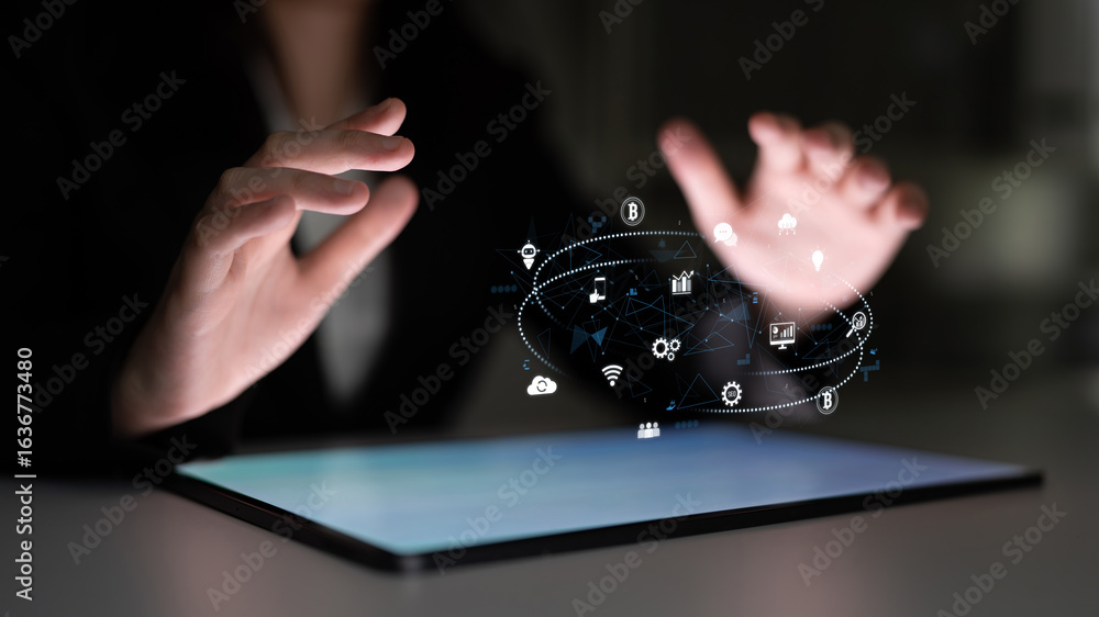 Aufkleber digital business ecosystem integrating multiple business, ecosystem, and technology elements in a se
