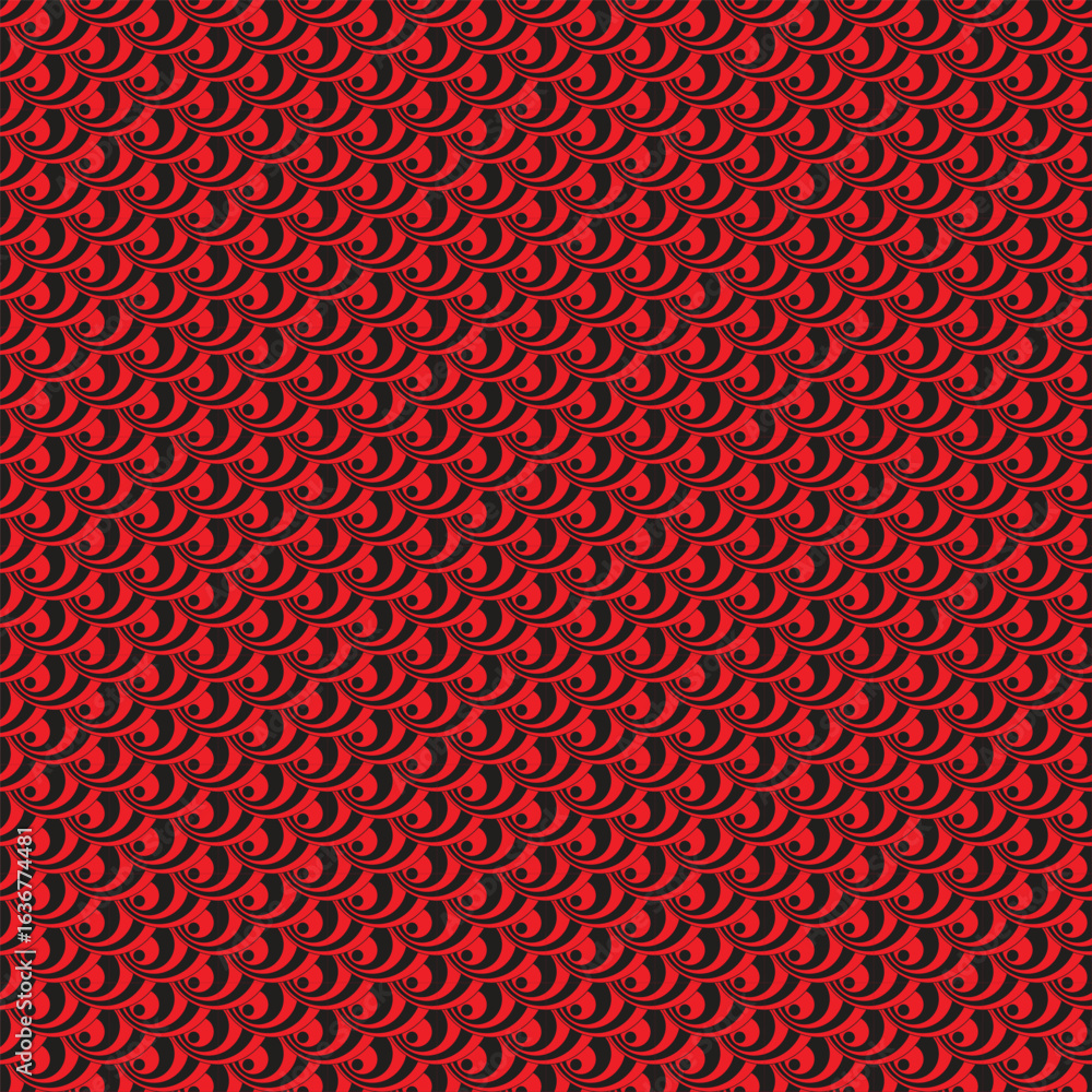Poster red and black repeating wave pattern with layered curved shapes vector