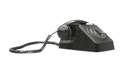 3D render of a retro rotary dial telephone on a black background. Ideal for vintage, nostalgia, communication history, and retro design concepts.