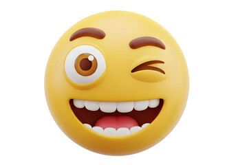 Fototapeta premium Grinning Winking Face Emoji - 3D Happy Icon, Expressive Chat Symbol, Playful Emoticon, Fun Digital Reaction, Social Media Graphic