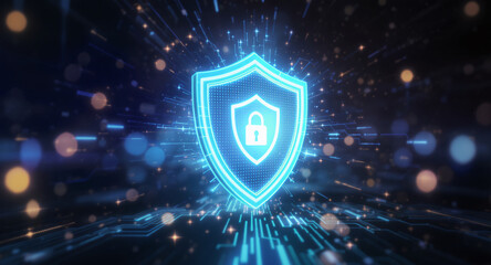 Shield icon on secure global network representing cyber security and information protection, advanced technology concept for business and internet marketing, ensuring data safety and digital defense 