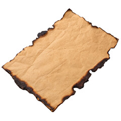 Aged parchment paper with torn edges isolated on transparent background
