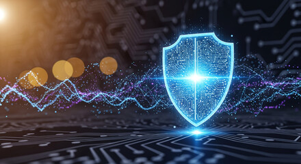 Shield icon on secure global network representing cyber security and information protection, advanced technology concept for business and internet marketing, ensuring data safety and digital defense 